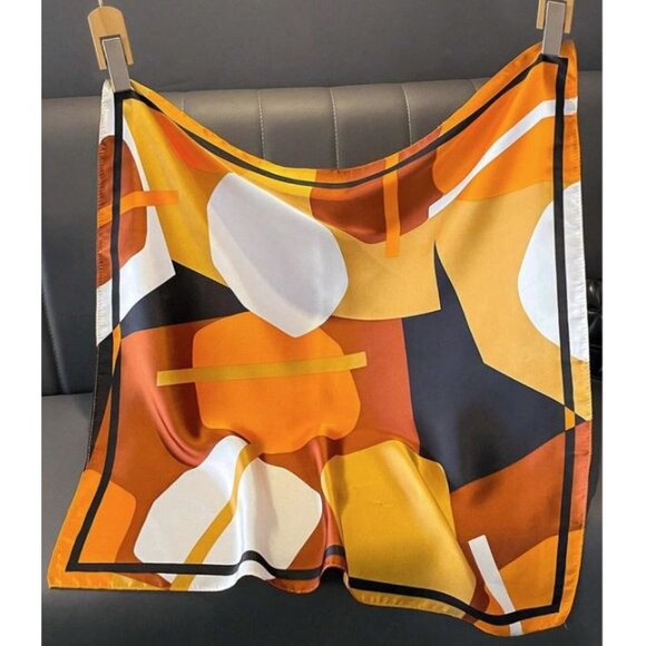 ✨Silky Square Scarf Abstract Geometric Pattern Versatile Stylish Luxury Yellow✨ - Picture 3 of 4